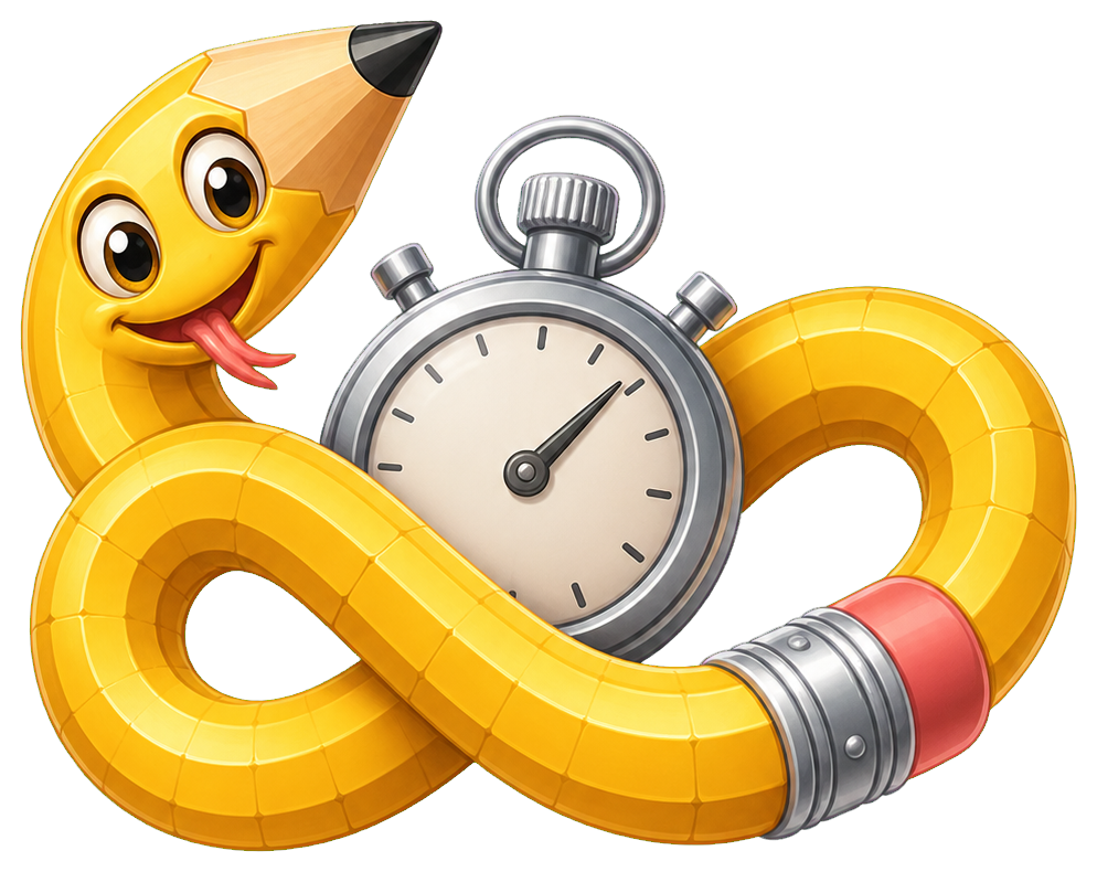 Yellow pencil snake with a stopwatch